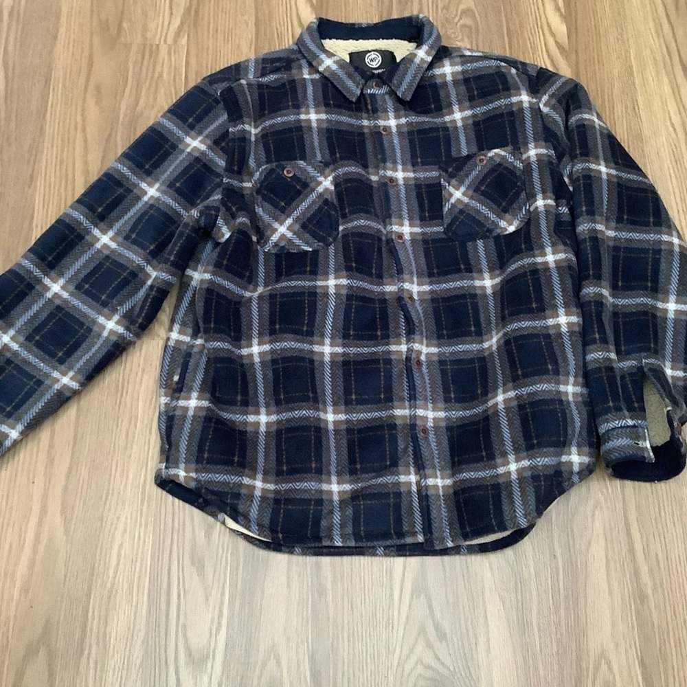 WP Weatherproof Men XXL Flannel Sherpa Lined Work Button Shirt Jacket Blue Plaid